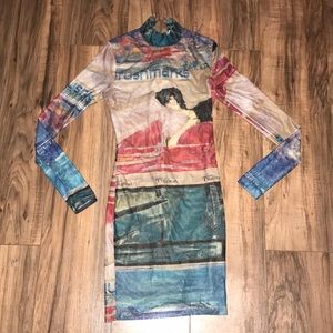 Fashion Nova cream red blue purple sheer mesh long sleeves dress